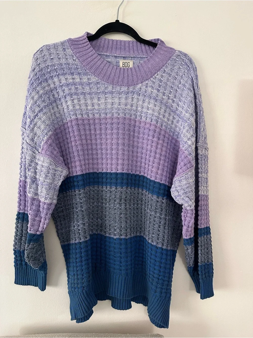 Urban Outfitters BDG Purple Pastel Colorblock Oversized Chunky Knit Sweater S